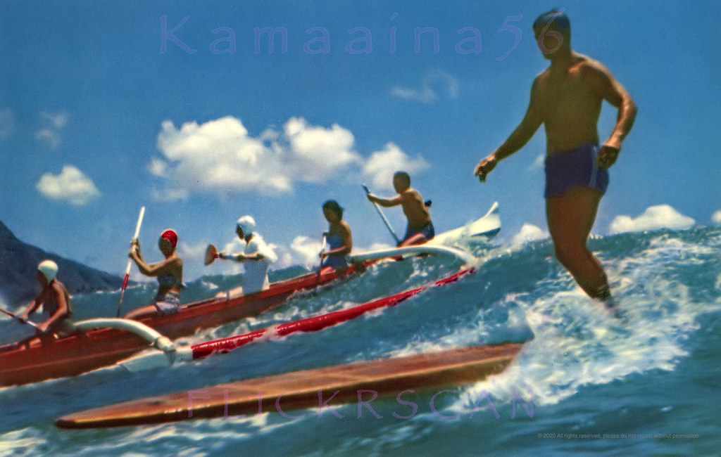 Surfing at Canoes Waikiki 1950s Outrigger Canoe and a padd… Flickr
