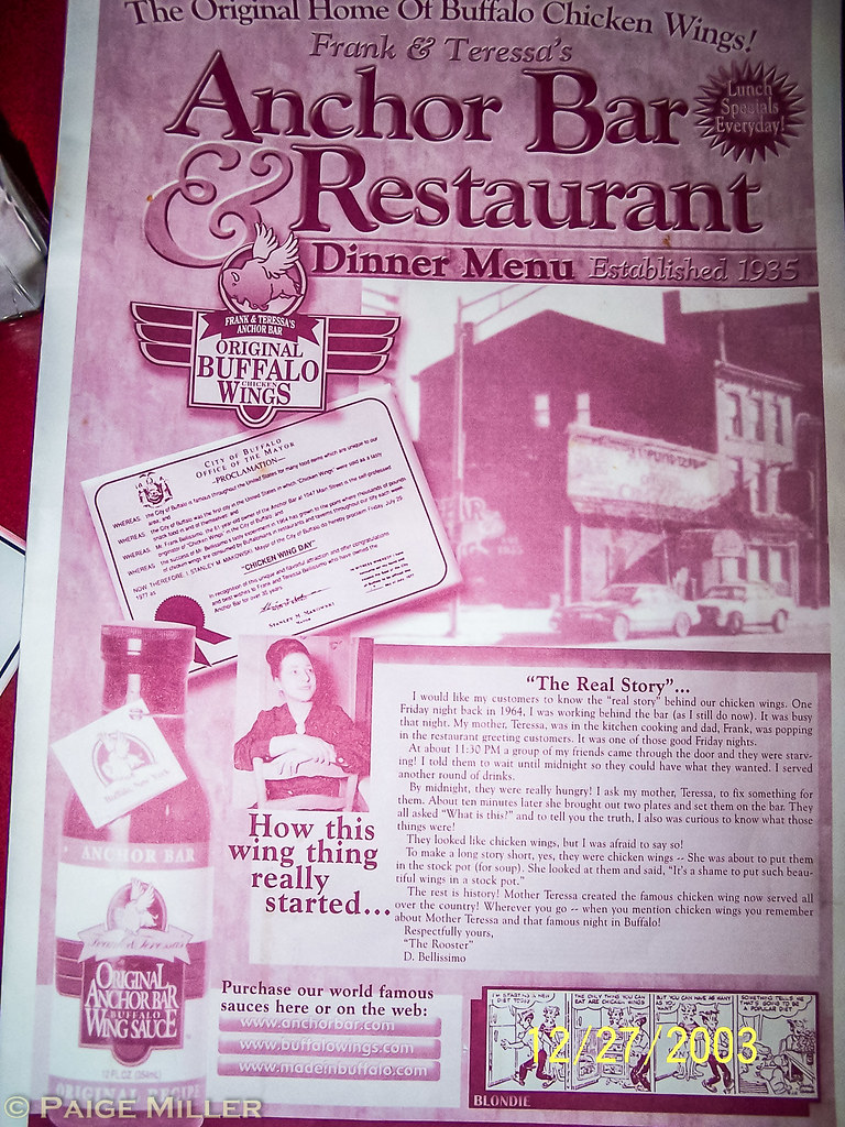 Buffalo, NY Anchor Bar menu Paige Miller Flickr