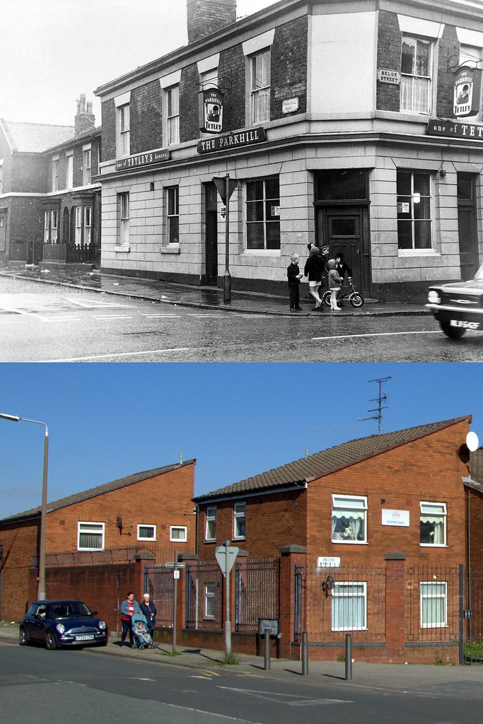 Park Hill Road and Beloe Street, Dingle, 1969 and 2019 Flickr