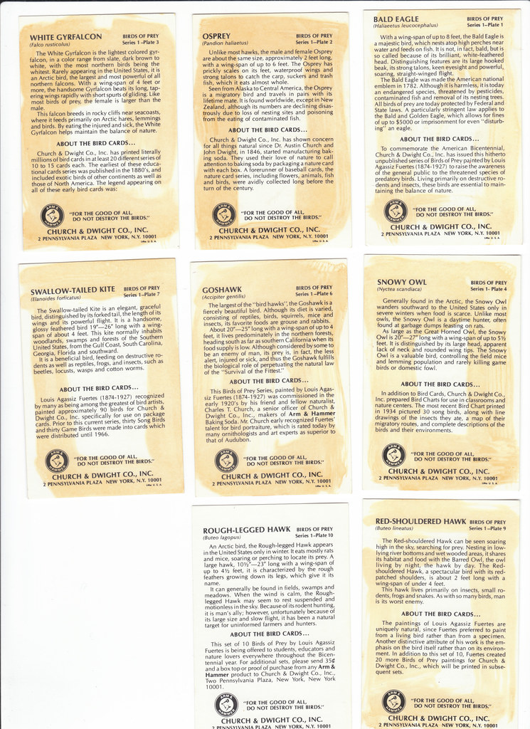 Arm and Hammer Bird Trading Cards "Birds of Prey" 1975 Flickr