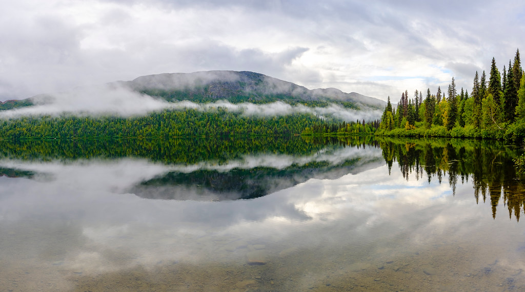 Alaska foggy sunrise Byers Lake, Talkeetna DSCF5976 pano… Flickr