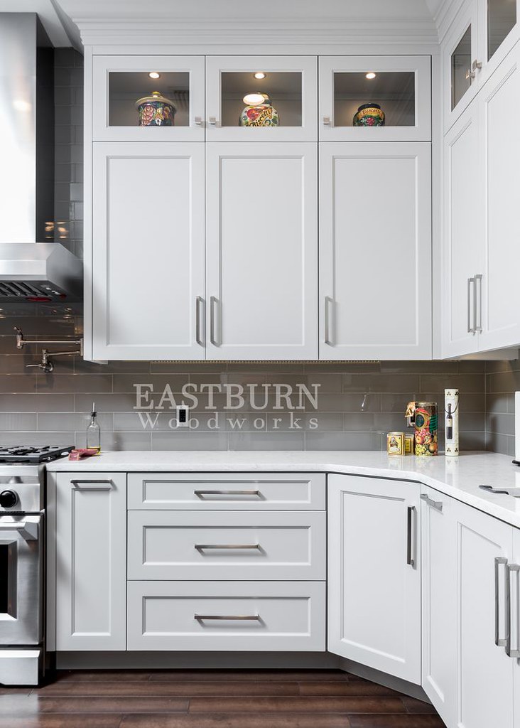 White kitchen with Top Knobs brushed nickel bar p… Flickr