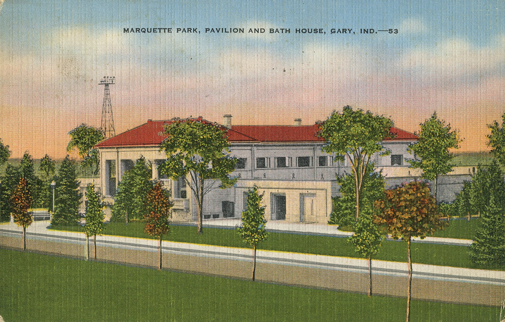 Marquette Park, Pavilion and Bath House, 1941 Gary, Indiana a photo