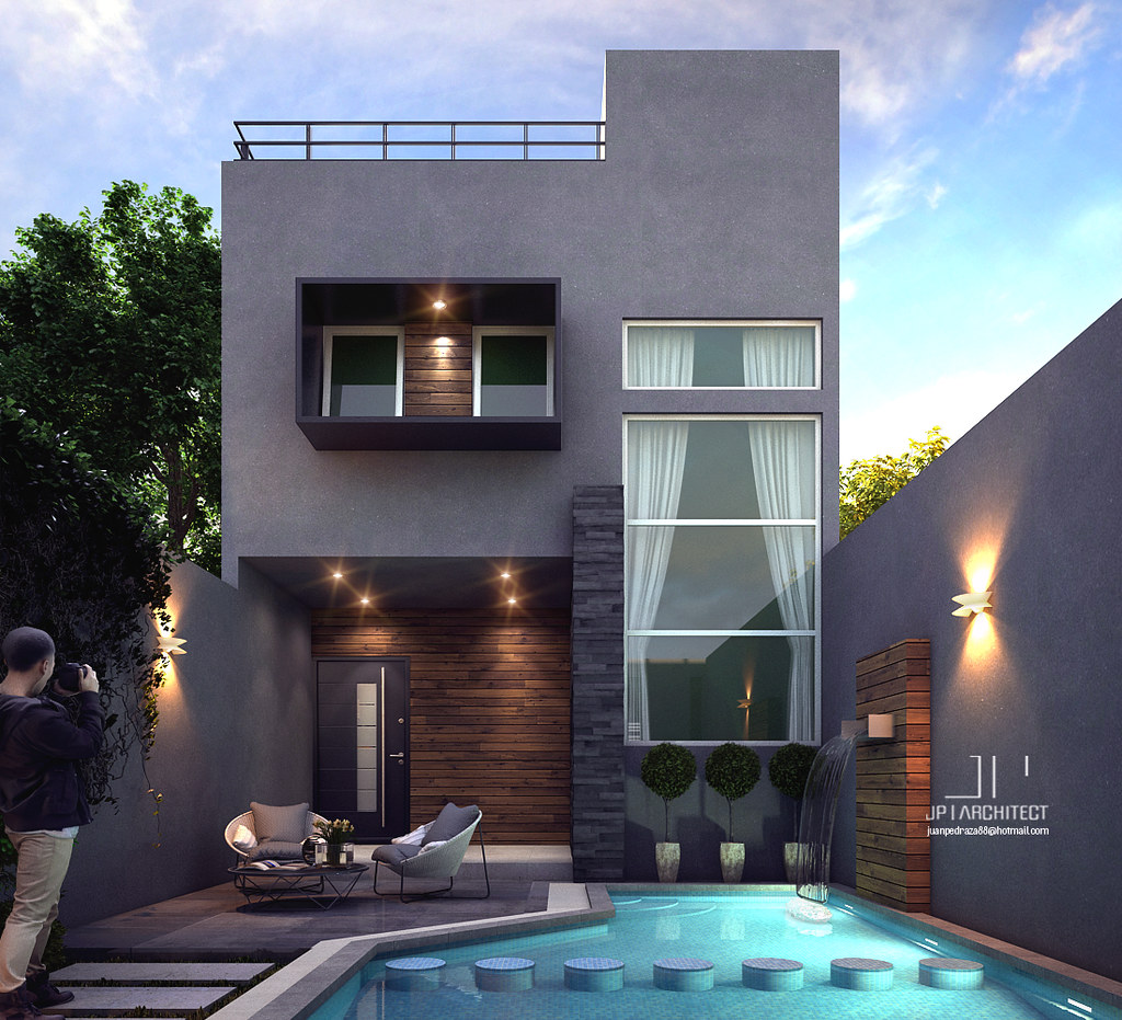 Casa chica con alberca Casa contemporánea con alberca, dis… Flickr