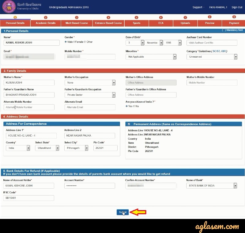 DU Admission Form 2019 AglaSem Admission