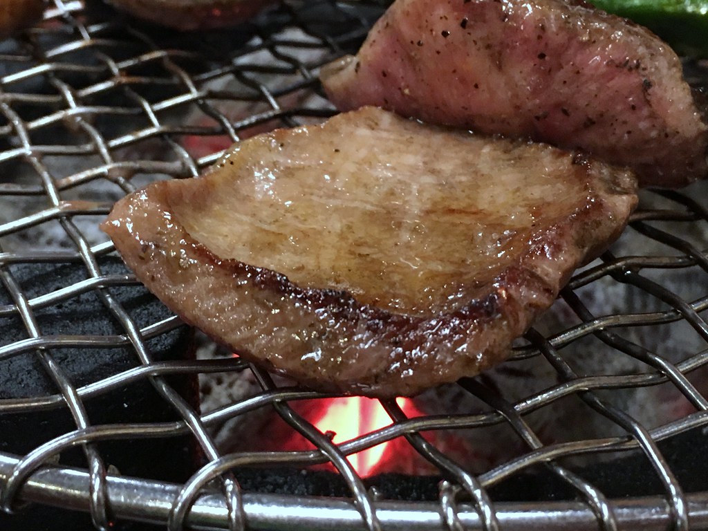 Beef tongue on BBQ charcoal grill from Kinraku Asakusa Flickr