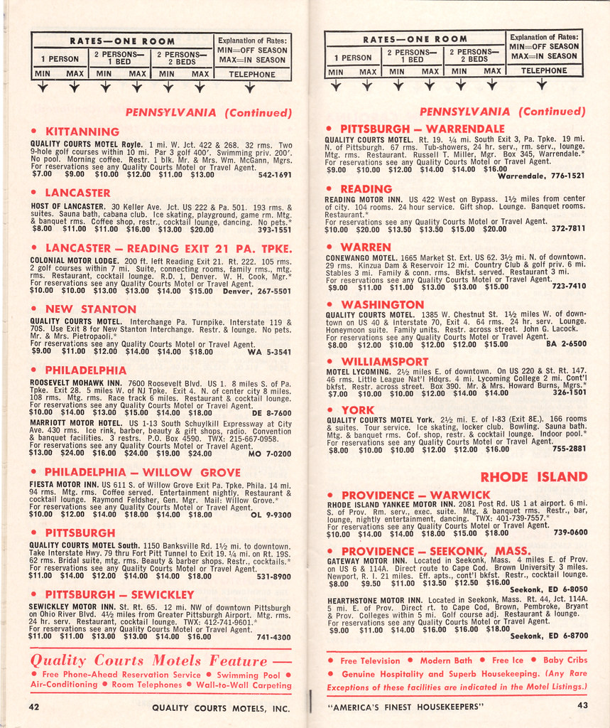 1965 Quality Courts Motels Directory / Map Scan Pennsylvan… Flickr