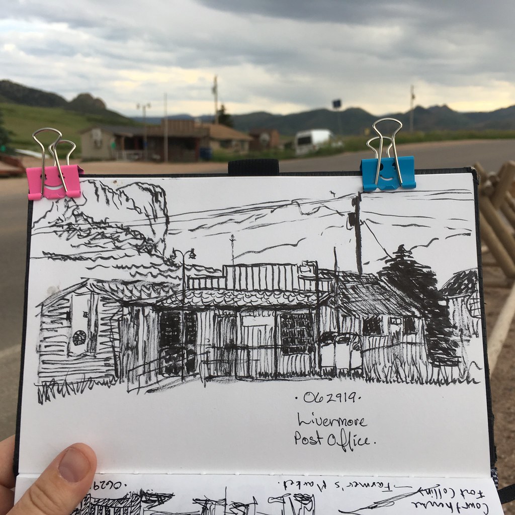 Urban sketch of the Post Office in Livermore, CO. Nina Judson Flickr