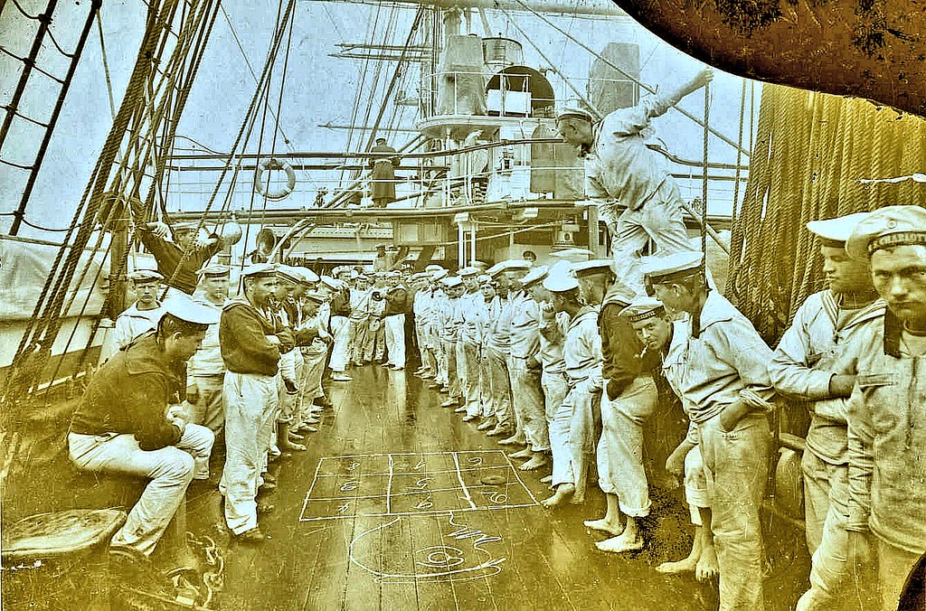German sailors playing a game aboard a ship. Most of the s… Flickr