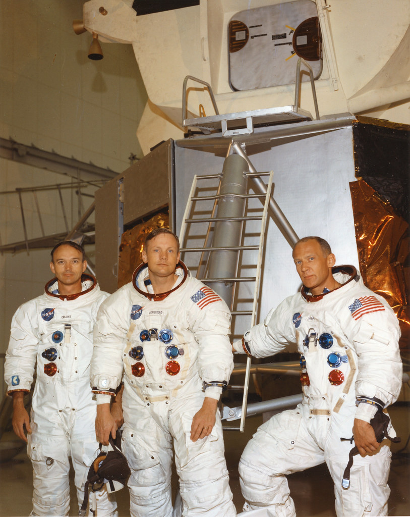 Apollo 11 astronauts in front of lunar module mockup Flickr