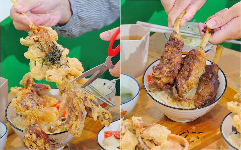 台中永興街_安羽軒食堂：大份量黃金炸魷魚丼飯 超大支炸魷魚超飽撐！還有白飯 味噌湯 高麗菜+刨冰免費無限吃到飽！
