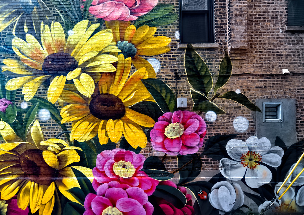 Flowers in the Alley 1 Detail of a mural by Louise Jones a… Flickr