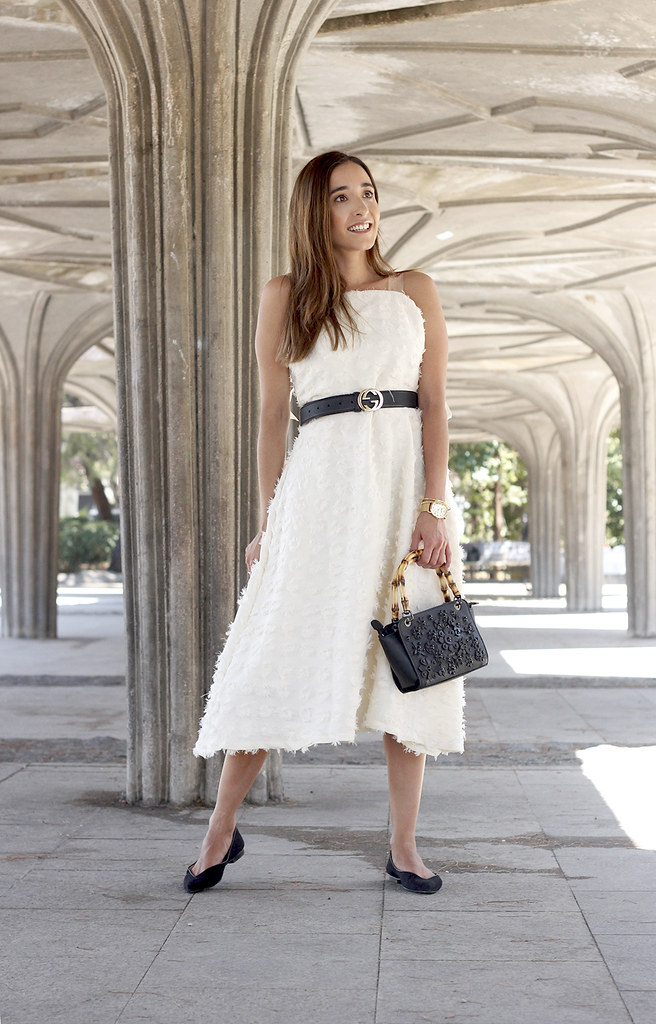 white midi dress gucci belt street style outfit 201910 Flickr