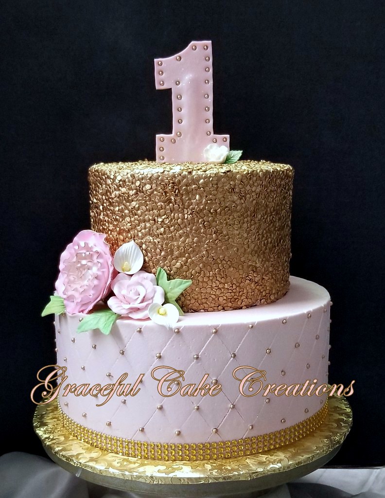 Blush Pink and Rose Gold 1st Birthday Cake Graceful Cake Creations