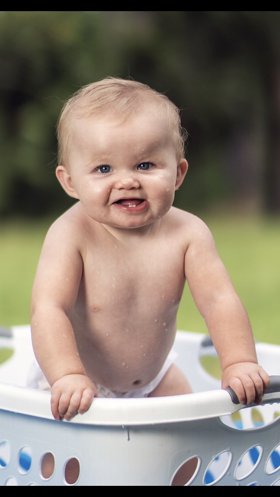 Laundry Basket Pool Baby standing inside a laundry basket.… Flickr