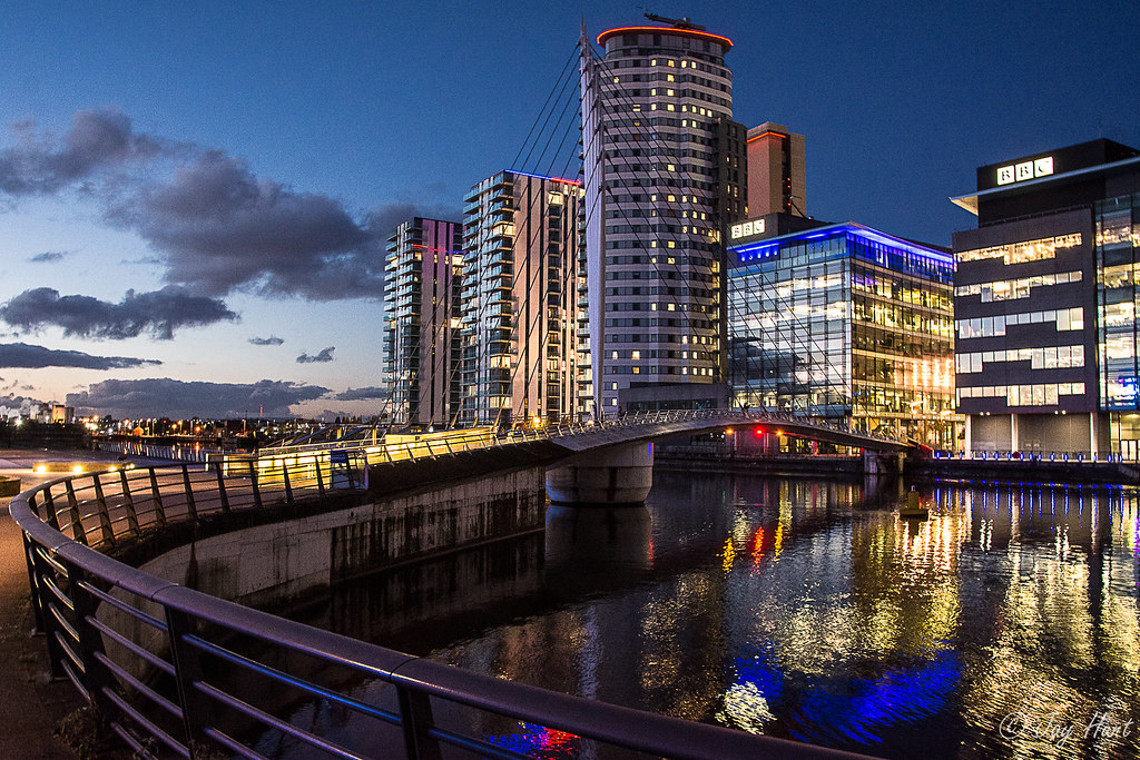 Blue hour at Media City UK. Another classic scene from Med… Flickr