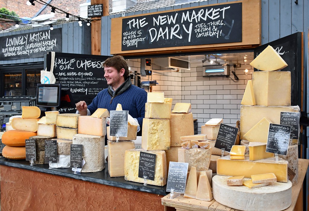 Cheese stall, outdoor covered market in Altrincham Flickr