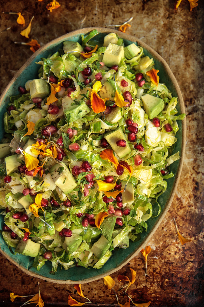 Brussels Sprouts Apple Salad with Avocado and Sour Apple Jalapeno