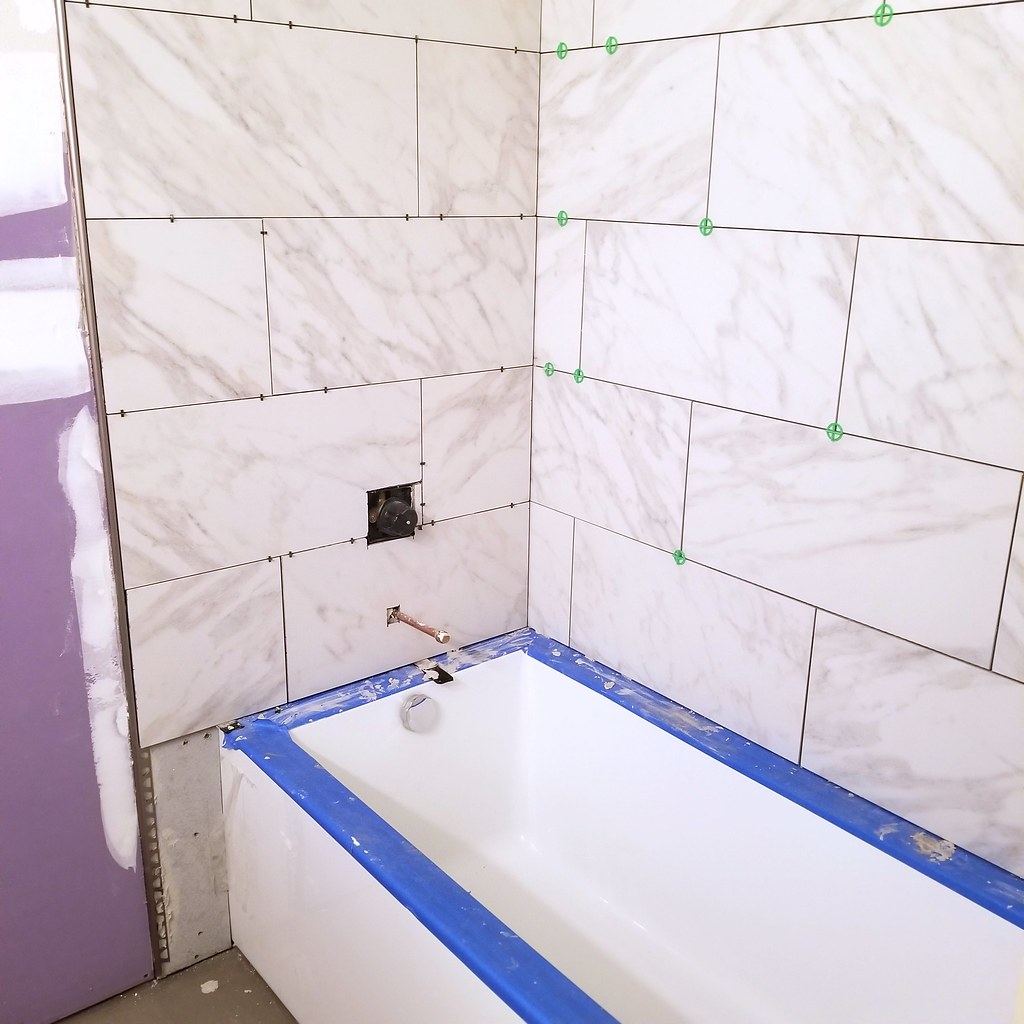 12x24" marble tile on bath/ shower and floor Lowe's Huge 1… Flickr
