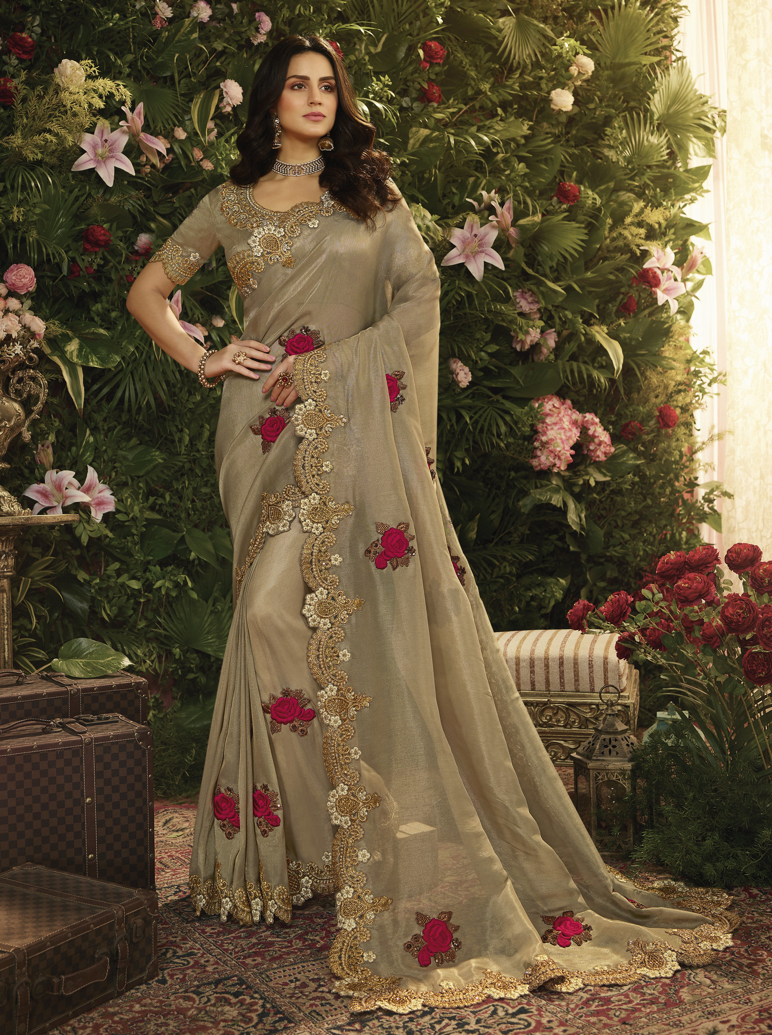 Fancy Fabric Beige Color Saree With Art Silk Beige Color Blouse Heavy