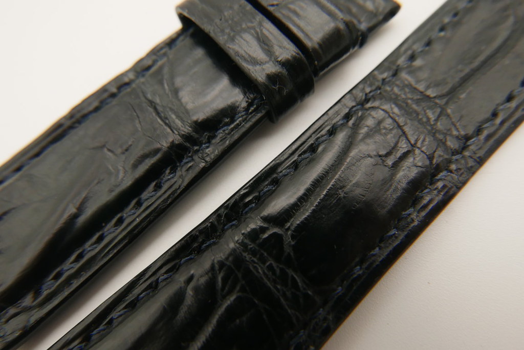 21mm/18mm Black Genuine CROCODILE Skin Leather Curved End Watch Strap