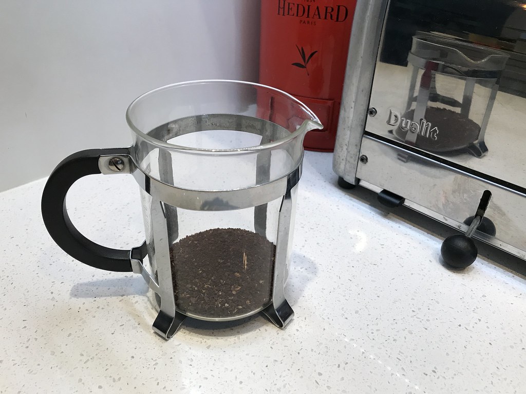 Ground beans in a Bodum French press Coffee grounds ready … Flickr