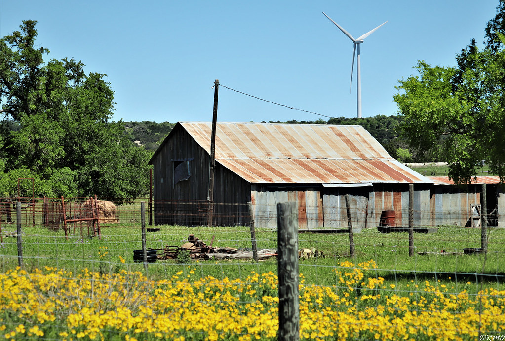 Old and New Old Barn with Wind Turbine TX 183 Goldthwaite,… Reminds