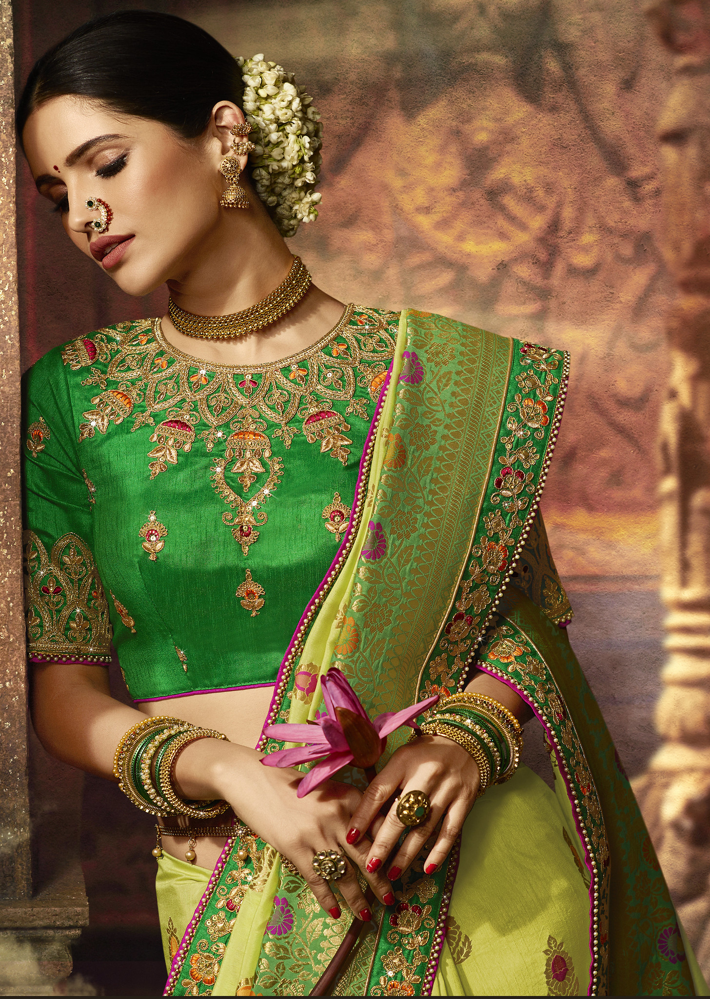 Silk Liril Heavy Embroidered Lace Border Saree with Embroidered Blouse