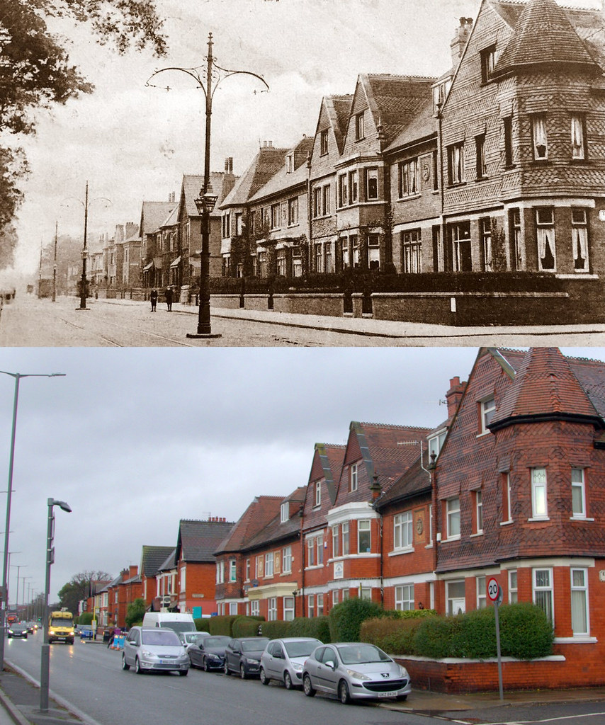 Aigburth Road at Eastfield Drive, Aigburth, 1908 and 2020 Flickr