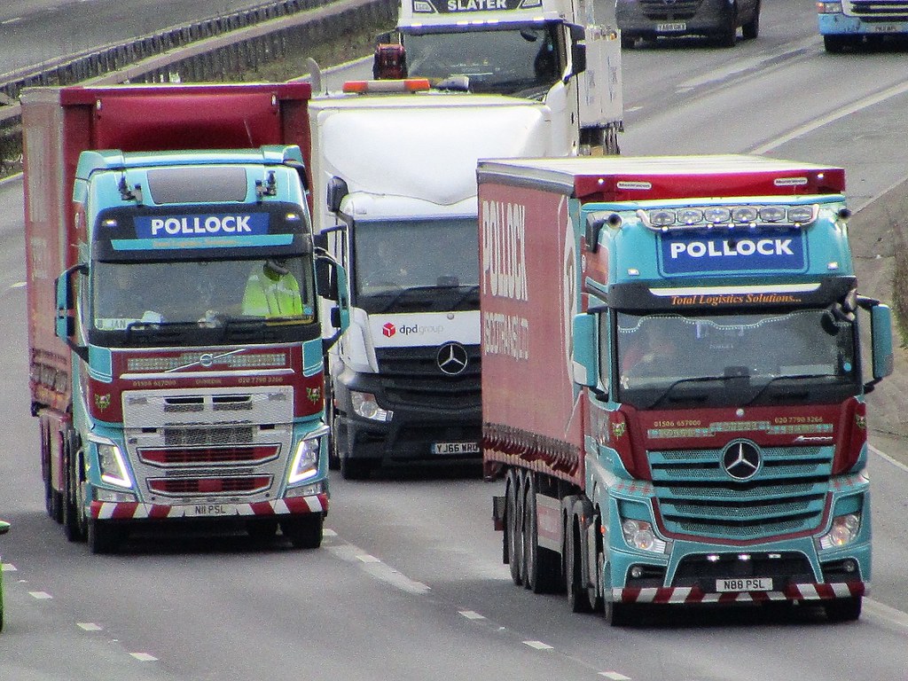 Pollock Transport, Volvo FH (N11PSL) & Mercedes Actros (N8… Flickr