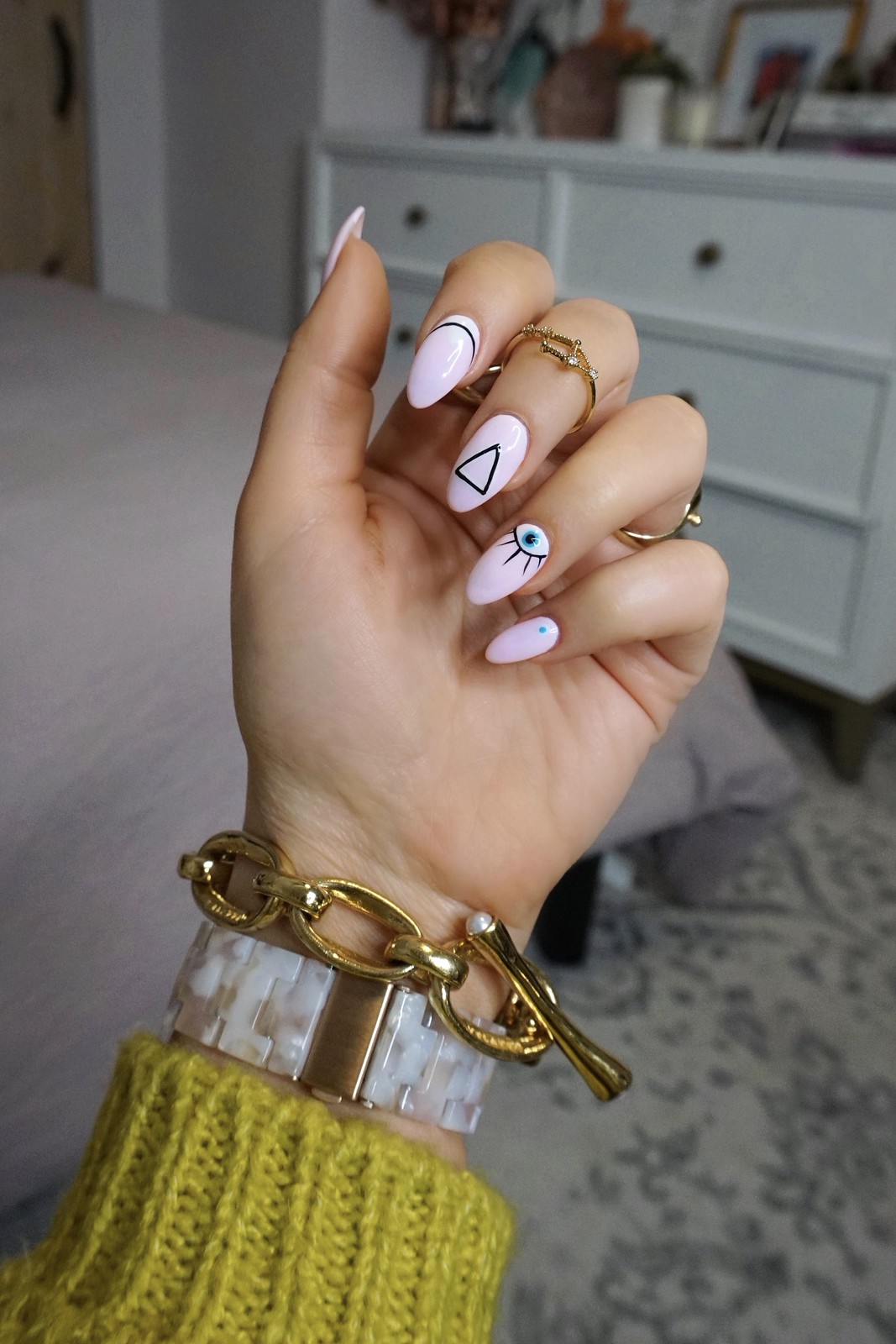 Manicure of the Month Geometric Pink Evil Eye Nails living after midnite