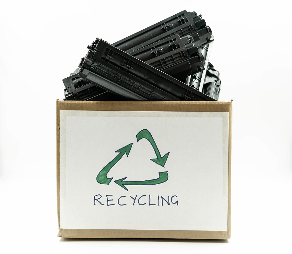 Recycling Used Toner Cartridges A recycling box filled wit… Flickr