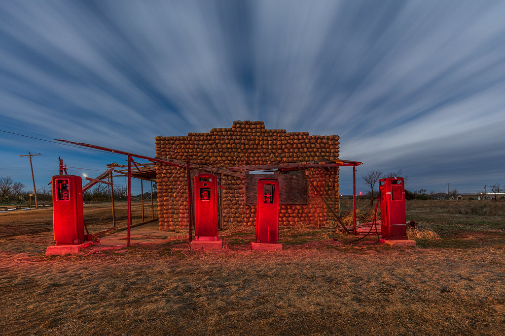 Red Pumps The stone gas station at Medicine Mound Texas. I… Flickr
