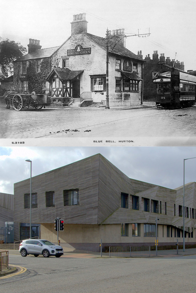 Blue Bell Lane and Liverpool Road, Huyton, 1908 and 2020 Flickr