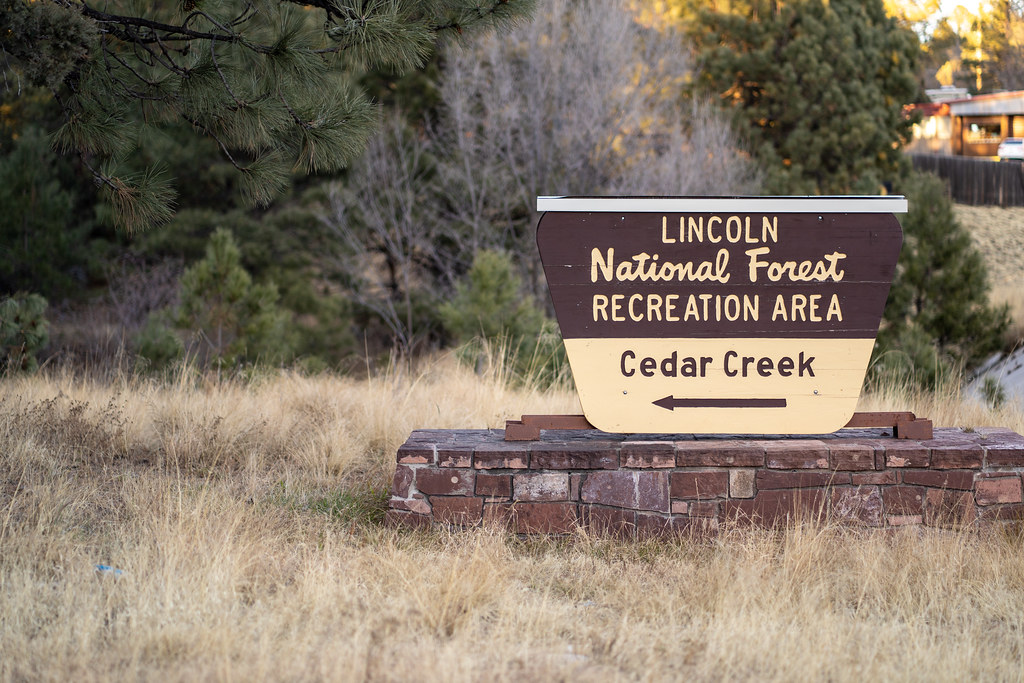 Entrance sign to Cedar Creek Recreation Area Ruidoso, New