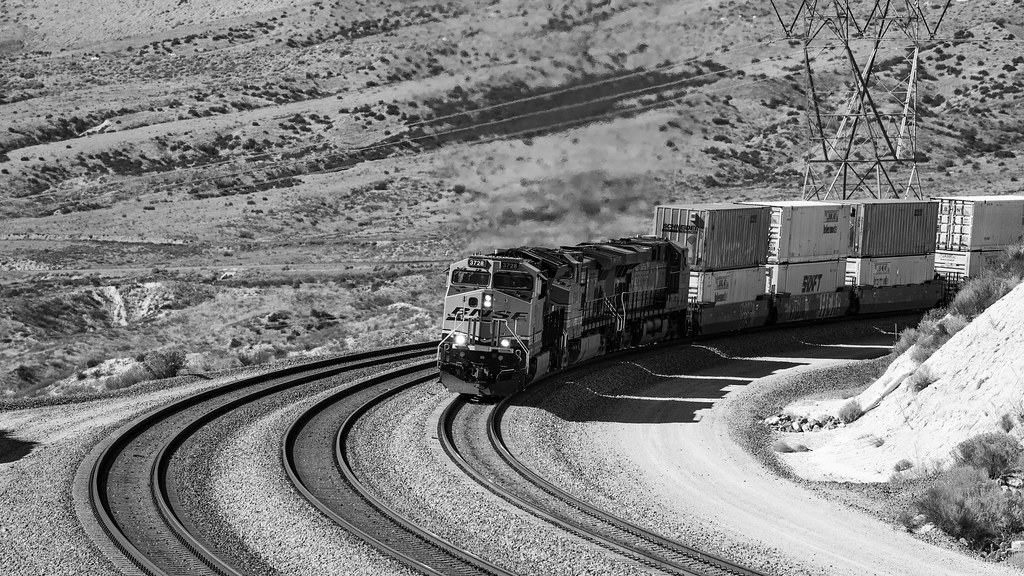 Doublestack train climbing uphill to Cajon summit Flickr