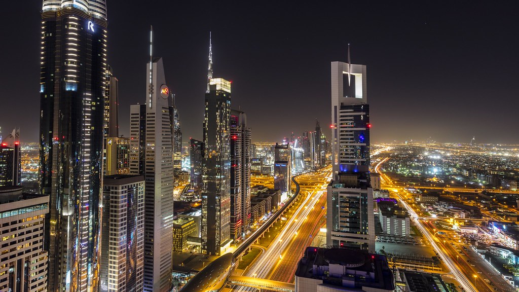Landmarks along Dubai Sheikh Zayed Road at Night The Dubai… Flickr