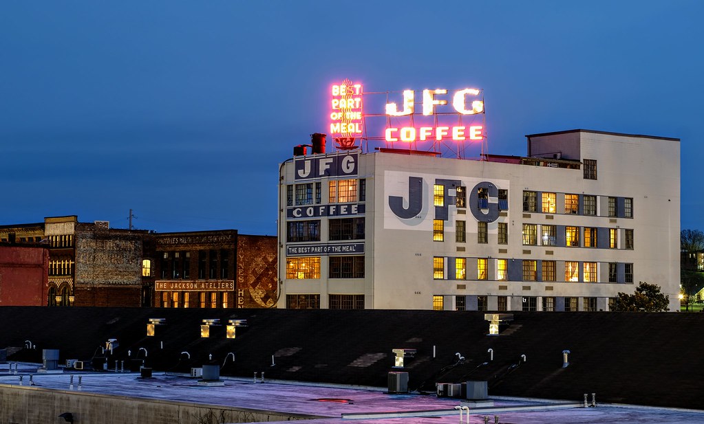 JFG Coffee Downtown Knoxville, TN at dusk. Cody McElroy Flickr
