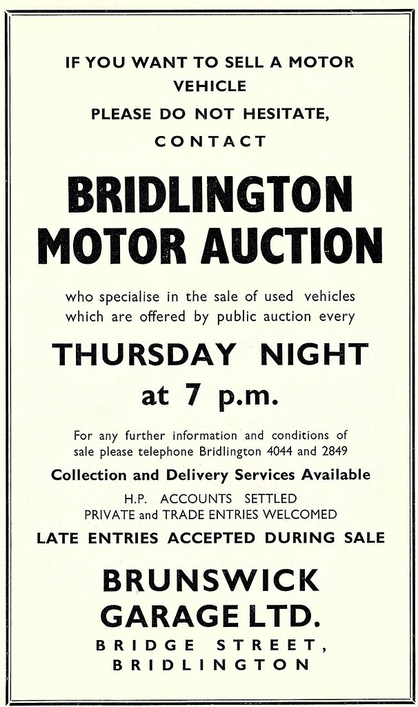 1966 ADVERT BRIDLINGTON MOTOR AUCTIONS BRUNSWICK GARAG… Flickr