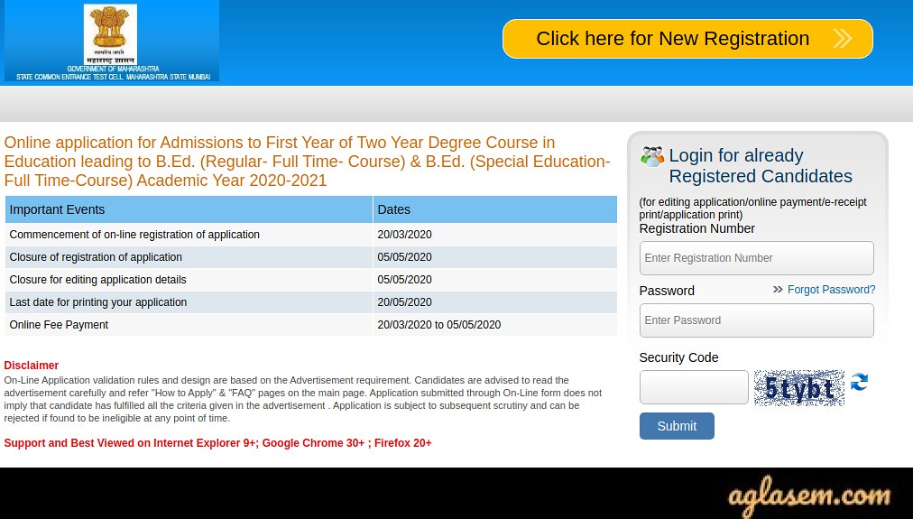 MAH B.Ed CET 2021 Application Form