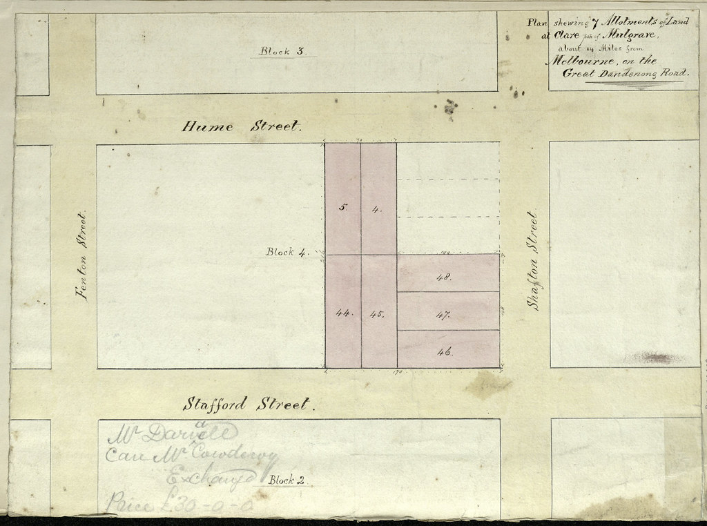 Plan shewing 7 allotments of land at Clare (Huntingdale), Parish of Mulgrave, about 14 miles