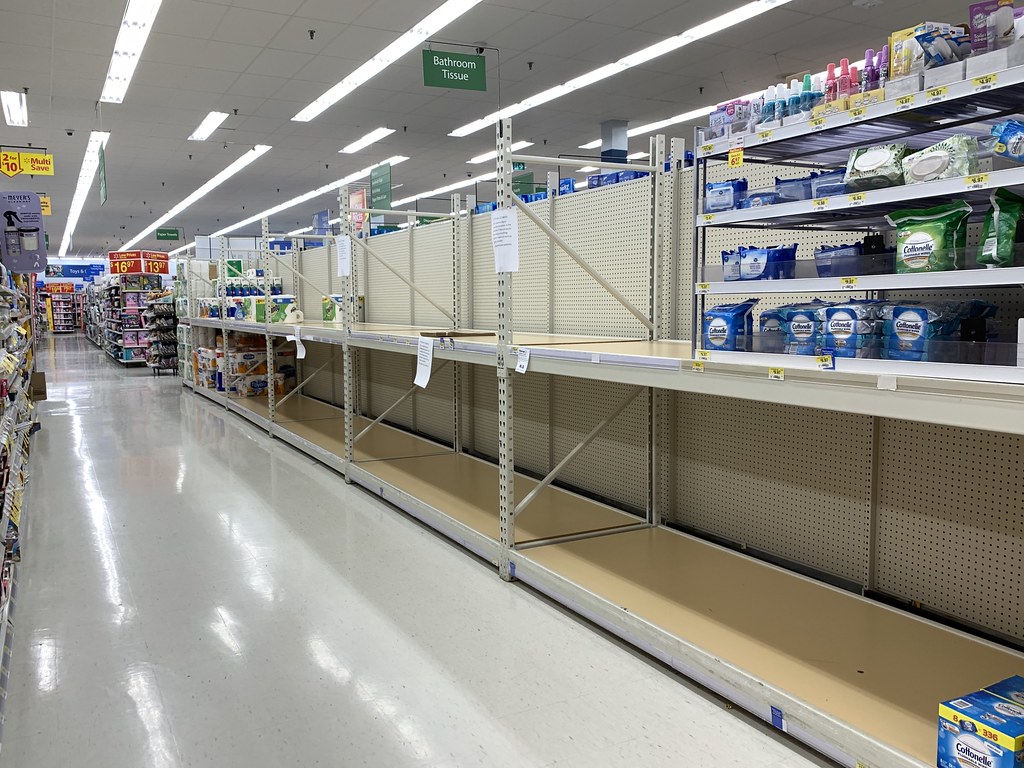 Empty toilet paper aisle, Cole Harbour Walmart Paulo O Flickr