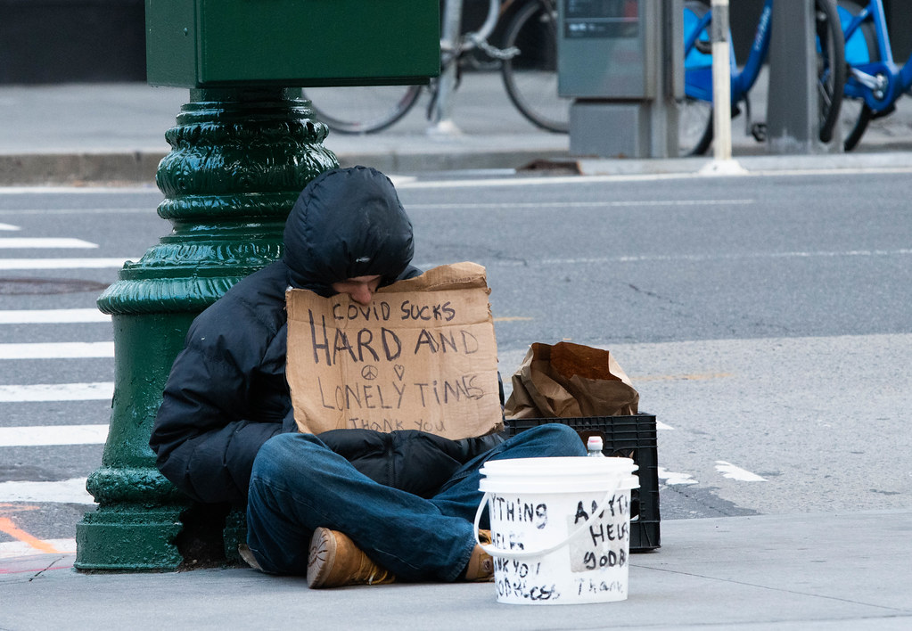 Homeless Man On New York City Street Corner During COVID19… Flickr