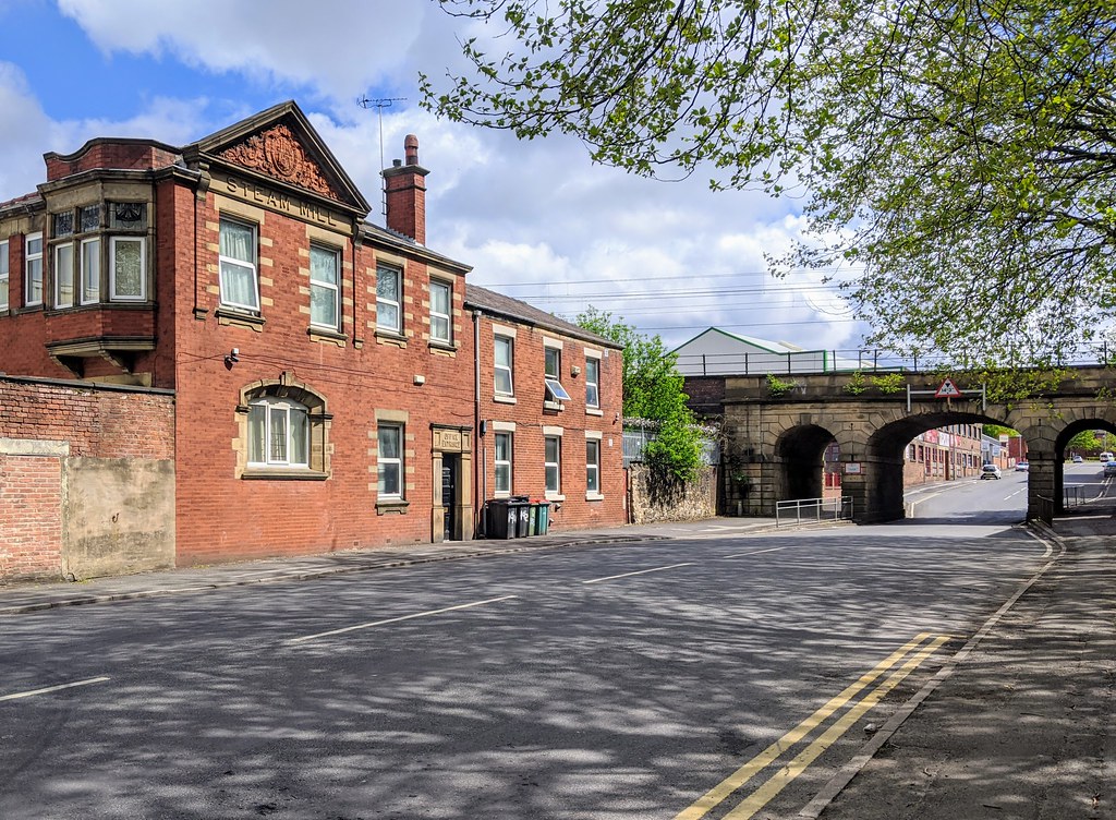Old Steam Mill offices and railway bridge on Fylde Road, P… Flickr