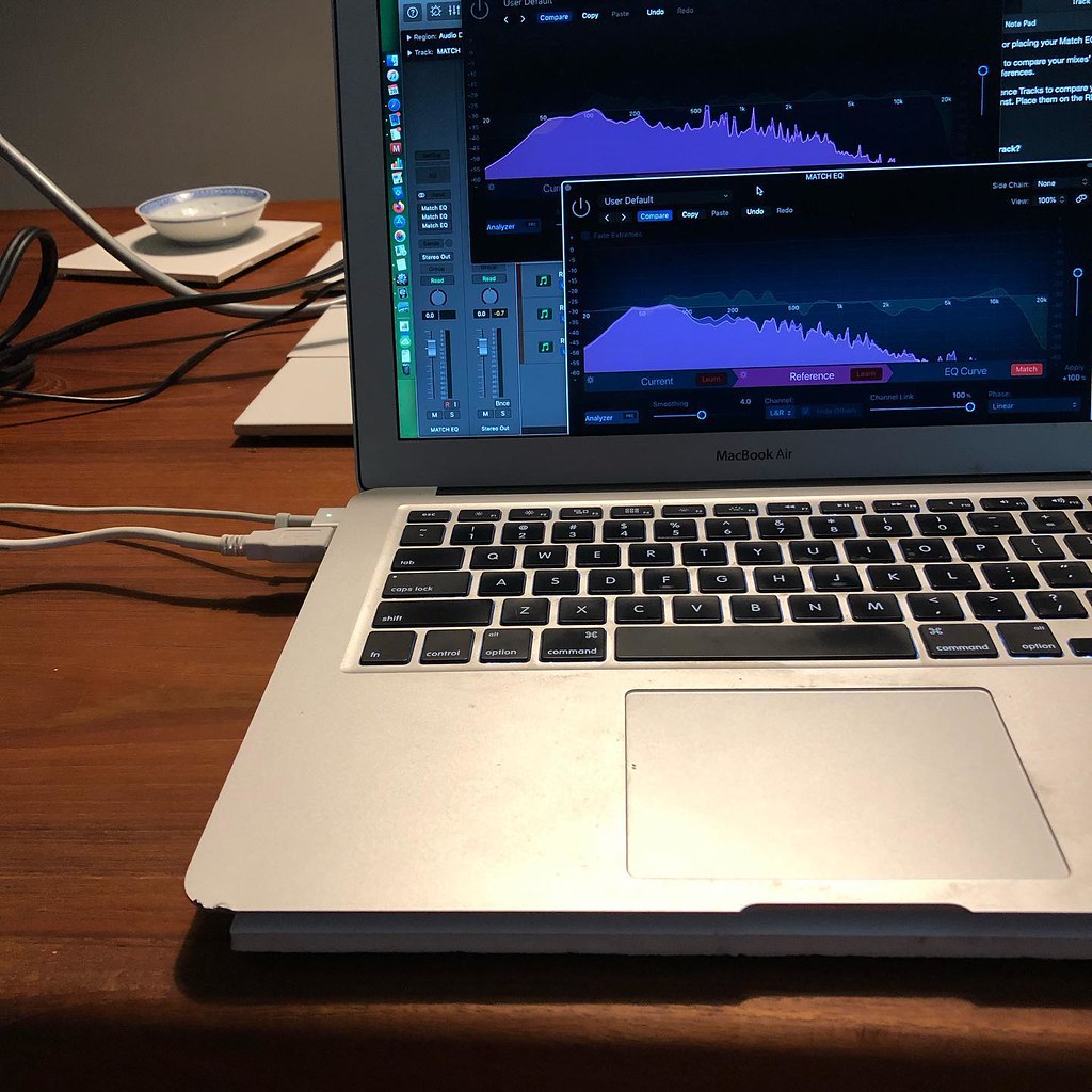 Tabletop music mixing. A fine use of midcentury modern. … Flickr