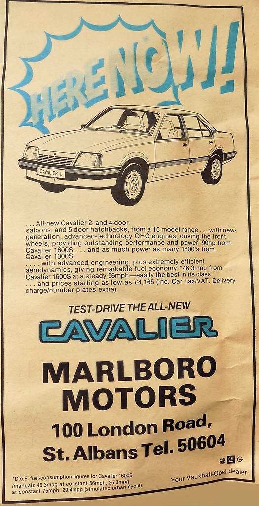 1981 ADVERT MARLBORO MOTORS VAUXHALL DEALERS LONDON RO… Flickr