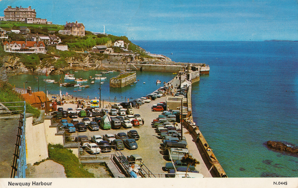 Newquay Harbour old postcard 1960s Seaside car park time. … Flickr