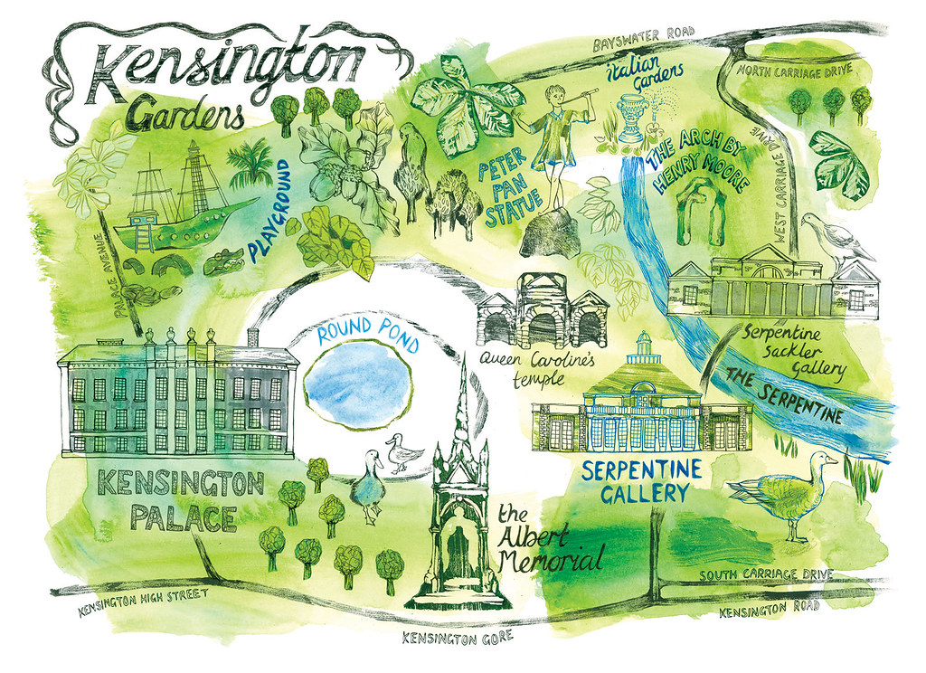 Kensington Gardens illustrated map Mixed media illustratio… Flickr