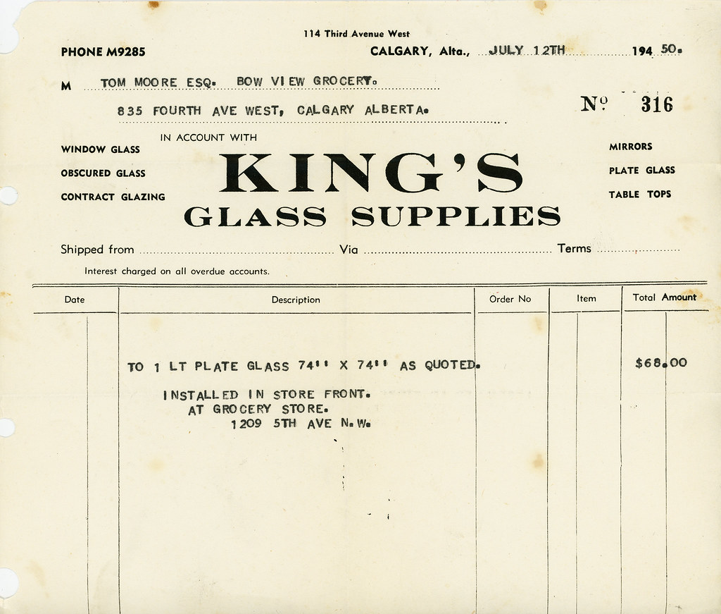 King's Glass Supplies Invoice No. 316 Dated July 12, 19450… Flickr