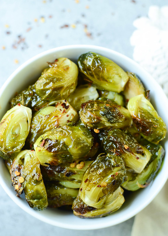 Spicy Honey Roasted Brussels Sprouts Fake Ginger